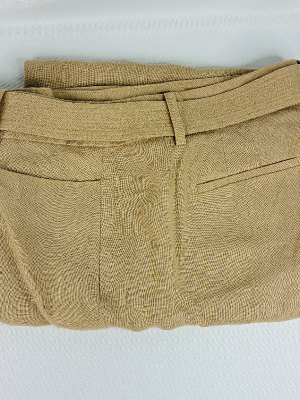 Talbots 100% Linen Khaki Tan Wide Leg Pants With Pockets Size 16 Petite - 16P
